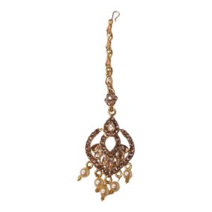 Aira Champagne Pearl Drop Maang Tikli - Image 1