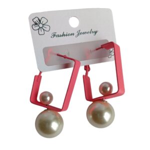 Coral Pearl Frame Earrings - Image 1