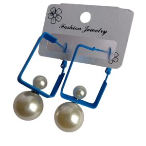 Modern Pearl Drop Square Hoop Earrings - Image 1