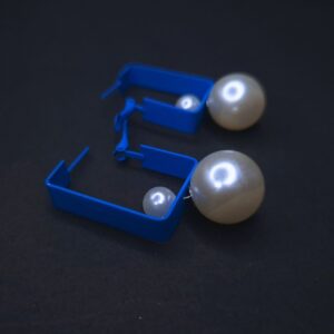 Modern Pearl Drop Square Hoop Earrings - Image 2