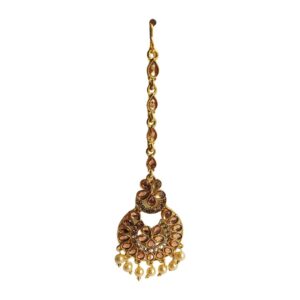 Meher Kundan Bloom Maang Tikli with Pearl Drops - Image 1