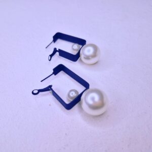 Modern Pearl Drop Square Hoop Earrings - Image 4