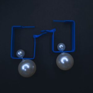 Modern Pearl Drop Square Hoop Earrings - Image 5