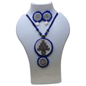 Deep Ocean Bloom Tribal Thread Necklace Set - Image 1