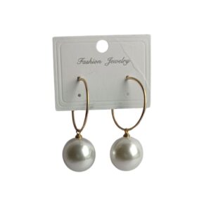 Elegant Pearl Drop Hoop Earrings - Image 2