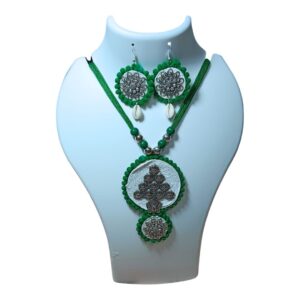 Emerald Harmony Tribal Thread Necklace Set - Image 1