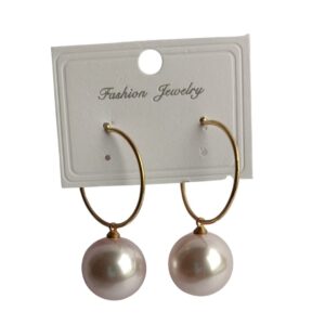 Elegant Pearl Drop Hoop Earrings - Image 3